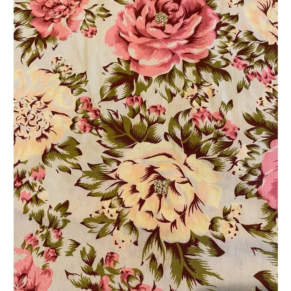 Cottagecore Cabbage Rose 100% Cotton King Duvet Cover & 2 Shams Pink, Olive